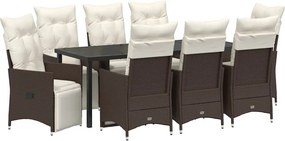 vidaXL Set de masă pentru grădină cu pernă 9 pcs Maro poliratan