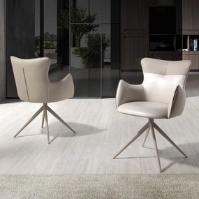 Scaun modern pivotant piele sintetica Off-white/ Greige
