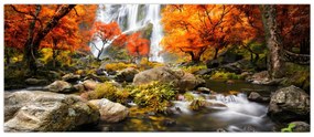 Tablou - Cascade în peisaj de toamnă, portocaliu (120x50 cm)