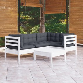 3096377 vidaXL Set mobilier grădină cu perne, 5 piese, alb, lemn de pin