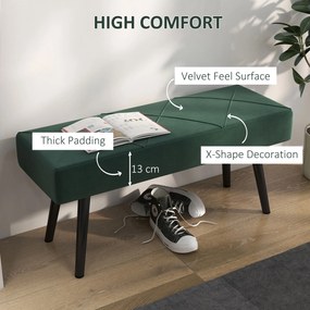 HOMCOM Bancă pentru Capătul Patului, Bancă cu Picioare din Oțel și Țesătură cu Efect de Catifea, 100x36x45 cm, Verde | Aosom Romania