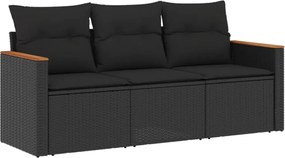 vidaXL Set mobilier de grădină cu perne, 3 piese, negru, poliratan