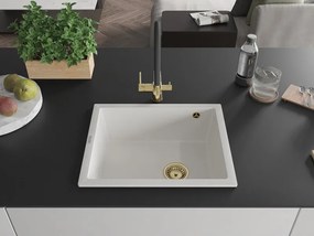 Mexen Pedro chiuvetă de granit cu 1 compartiment 560 x 460 mm, albă, sifon auriu - 6508561000-20-G