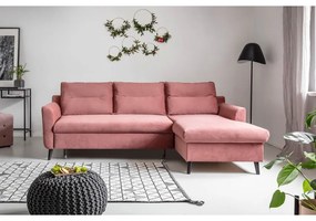 Colțar extensibil din catifea cu șezlong pe partea dreaptă Miuform Stylish Stan, roz