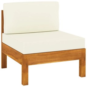 Canapea de mijloc cu perne alb crem, lemn masiv de acacia 1, Crem, canapea de mijloc