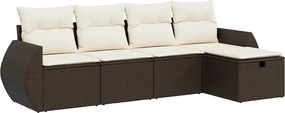 vidaXL Set canapele de grădină cu perne, 5 piese, maro, poliratan
