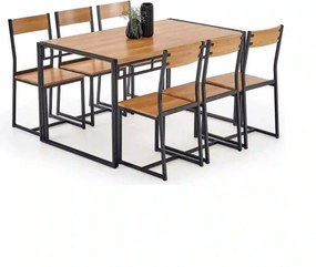 Set masa si 6 scaune BOLIVAR, stejar auriu/negru