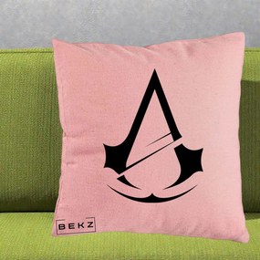 Perna Personalizata Assassin's Creed Minimalist, 40x40 cm, Roz, Husa Detasabila, Perna Inclusa, BEKZ®