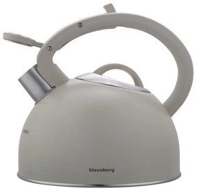 Ceainic cu fluier Klausberg KB-7912, 2.5 l, Maner cu efect de lemn, Inductie, Gri deschis