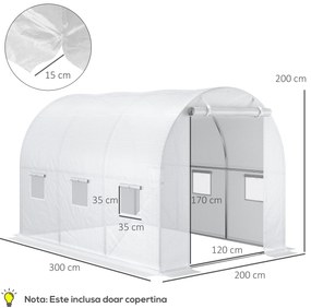 Outsunny Folie pentru Seră cu 12 Ferestre, Ușă Rulabilă și Margini Îngropate, 3x2x2 m, Alb | Aosom Romania