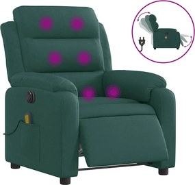 vidaXL Fotoliu electric de masaj rabatabil, verde închis, textil