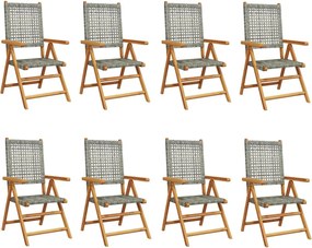 vidaXL Scaune de grădină rabatabile 8 buc. gri, poliratan/lemn masiv