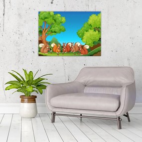 Tablou pe sticlă - Veverițe vesele (70x50 cm)