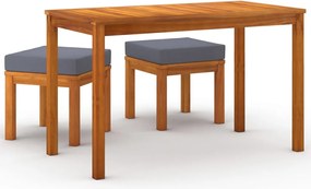 vidaXL Set sufragerie de grădină, 3 piese, cu perne, lemn masiv acacia