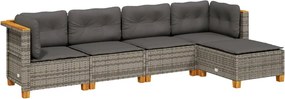 vidaXL Set canapea de grădină cu perne, 5 piese, gri, poliratan