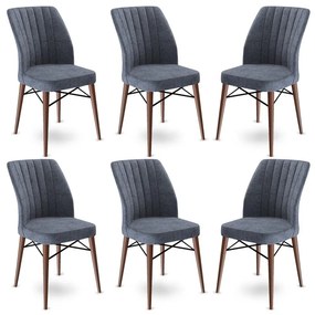 Set 6 scaune haaus Flex, Fum/Maro, textil, picioare metalice