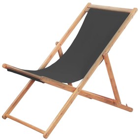 vidaXL Scaun de plajă pliabil, gri, textil și cadru din lemn