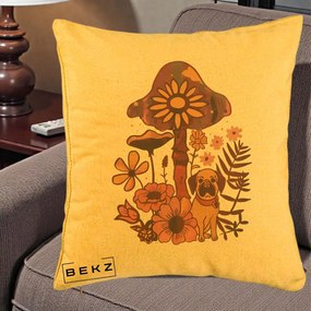 Perna Decorativa Ciuperca Caine Boho, 40x40 cm, Galben, Husa Detasabila, Perna Inclusa, BEKZ®