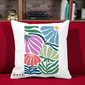 Perna Decorativa Flori Grafice Multicolore Modern, 40x40 cm, Alba Mata, Husa Detasabila, Perna Inclusa, BEKZ®