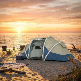 Outsunny Cort gonflabil 4 persoane Montare rapidă Camping exterior cu 2 dormitoare, ferestre din plasă, pridvor | Aosom Romania