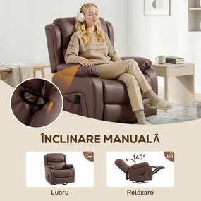 HOMCOM Fotoliu Electric Rabatabil cu 8 Puncte de Masaj, Suport pentru Picioare, 97x85x100 cm, Maro | Aosom Romania