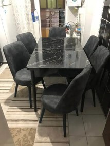 Set masa extensibila cu 4 scaune tapitate Homs cargold 250-30051 negru- gri 170 x 80 cm