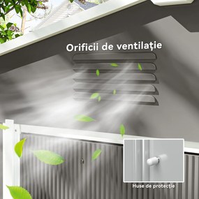 Outsunny Casută de Grădină, Magazie de Exterior pentru Unelte cu 2 Uși Culisante și 4 Prize de Aerisire, 236x174x190 cm, Gri | Aosom Romania