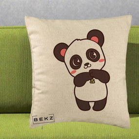 Perna Personalizata Panda Kawaii cu Bambus, 40x40 cm, Bej, Husa Detasabila, Perna Inclusa, BEKZ®