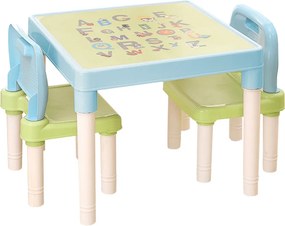 Set masa cu scaune copii BALTO, albastru/verde/crem, plastic