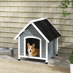 PawHut Căsuță pentru câine de exterior din lemn cu podea detașabilă, adăpost înalt din lemn pentru câini, 75 x 88 x 82 cm, gri | Aosom Romania