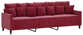 Canapea cu 3 locuri, rosu vin, 210 cm, catifea Bordo, 228 x 77 x 80 cm