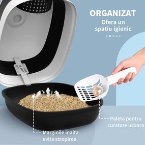 PawHut Litieră pentru Pisici cu Capac, Lopățică și Deodorant Inclus, 52x41x38 cm, Negru | Aosom Romania