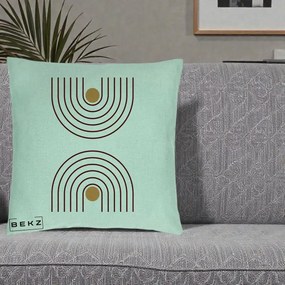 Perna Decorativa Geometric Boho Arc, 40x40 cm, Verde Menta, Husa Detasabila, Perna Inclusa, BEKZ®