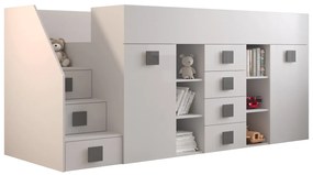Pat multifuncțional 90 cm Toreno 3 (Alb + alb lucios + mânere gri lucios) (S). 1083337