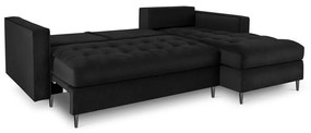 Colțar extensibil din catifea cu șezlong dreapta Milo Casa Santo, negru