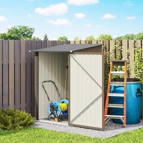 Outsunny Căsuță de Grădină 0.92m² din Oțel Galvanizat, Căsuță pentru Unelte cu Ușă Blocabilă și Acoperiș Înclinat, 100x104x160 cm, Maro și Gri Închis | Aosom Romania