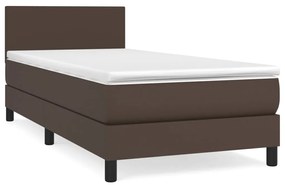 3140972 vidaXL Pat box spring cu saltea, maro, 80x200 cm, piele ecologică