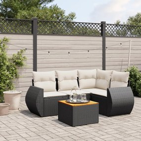 vidaXL Set mobilier de grădină cu perne, 5 piese, negru, poliratan