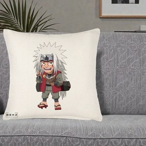Perna Personalizata Naruto Jiraiya Sensei Chibi, 40x40 cm, Crem Reliefat, Husa Detasabila, Perna Inclusa, BEKZ®