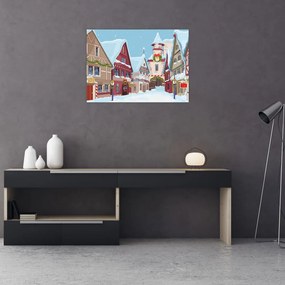 Tablou pe sticlă - Stradă de iarnă (70x50 cm)