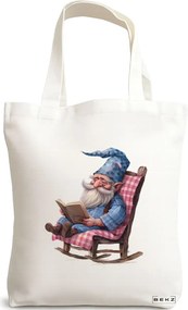 Sacosa de Panza pentru Cumparaturi, Geanta Tote, model The Bookish Gnome 6 38 x 34.5 cm, Alba, BEKZ®