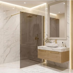 Paravan de dus fumuriu Rea Flexi Brown 140 cm auriu periat