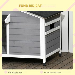 PawHut Cusca pentru Caini Talie Mica si Medie din Lemn de Brad, Design Inaltat cu Perdea de Protectie | Aosom Romania