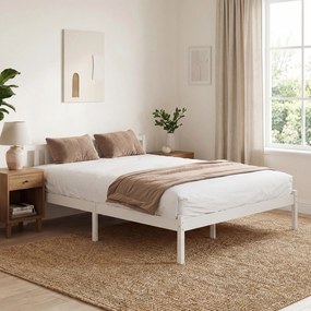 HOMCOM Cadru de pat din lemn masiv 160x200 cm Pat simplu cu tăblie și somier cu lamele, solid, pentru copii și adulți | Aosom Romania