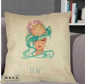 Perna Personalizata Zodie Rac, 40x40 cm, Crem, Husa Detasabila, Perna Inclusa, BEKZ®