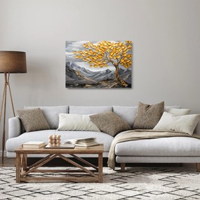 Tablou pe sticlă – Arbore cu frunze aurii (70x50 cm)