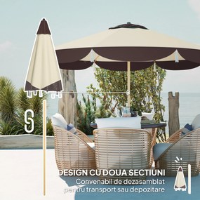 Outsunny Umbrelă de Soare cu UPF 50+ și 8 spițe, Φ2,66x2,34 m, Bej | Aosom Romania