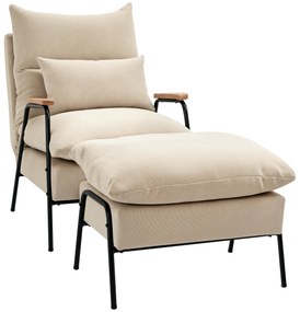 HOMCOM Fotoliu tapitat cu taburet, fotoliu de relaxare cu funcție de culcat, scaun tapitat, perne, fotoliu TV, 68 x 91,5 x 88 cm, Bej | Aosom Romania