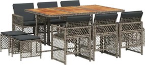 vidaXL Set mobilier de grădină cu perne, 11 piese, gri, poliratan