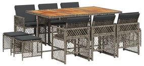 3210794 vidaXL Set mobilier de grădină cu perne, 11 piese, gri, poliratan